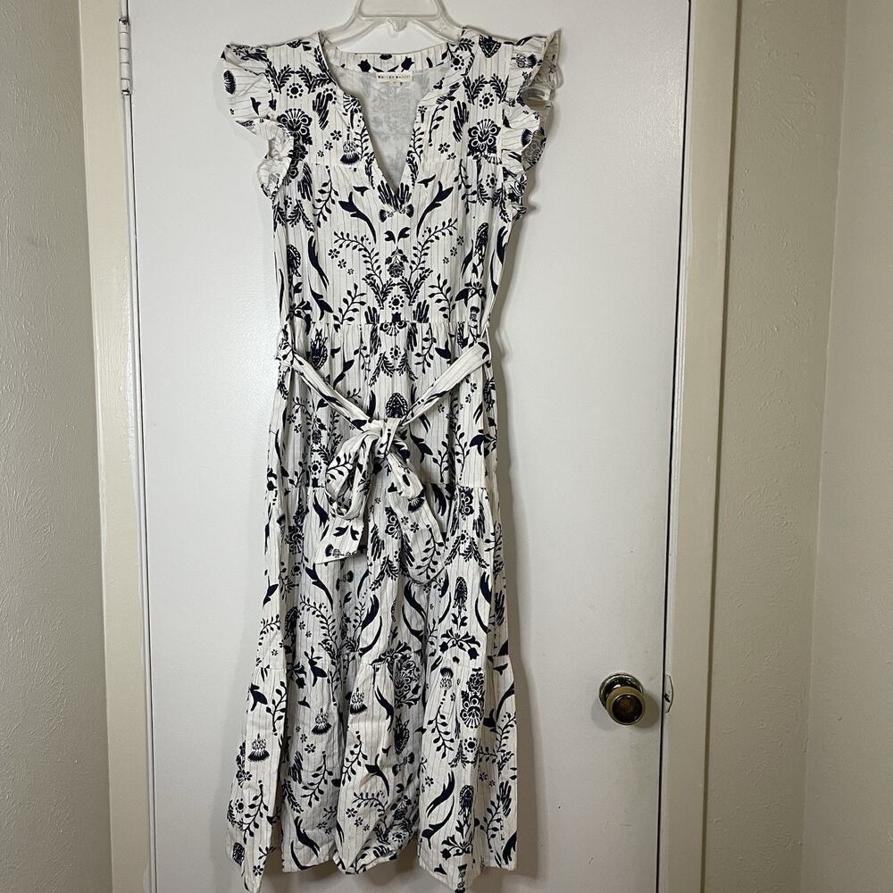 Roller Rabbit Womens floral white belted midi dress size XS
